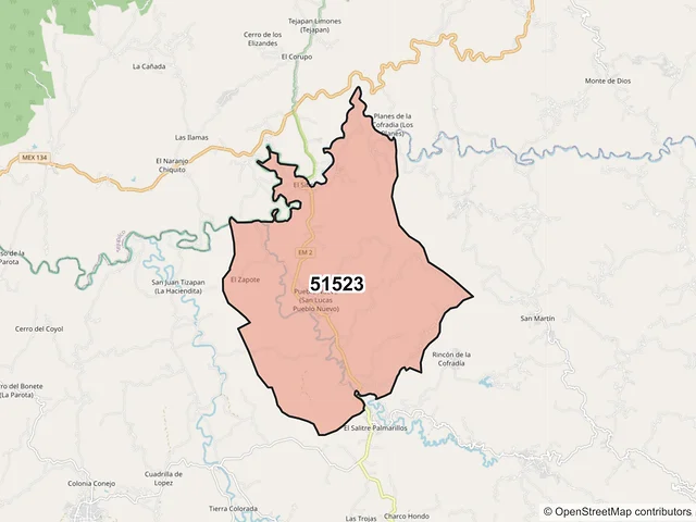Mapa del código postal 51523, Amatepec, México