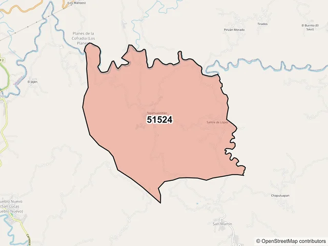Mapa del código postal 51524, Amatepec, México