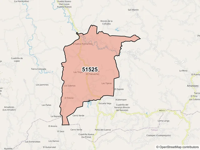 Mapa del código postal 51525, Amatepec, México