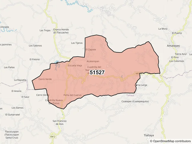 Mapa del código postal 51527, Amatepec, México