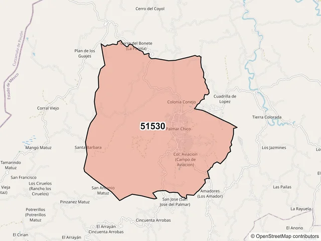 Mapa del código postal 51530, Amatepec, México