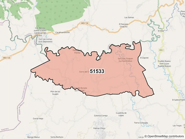 Mapa del código postal 51533, Amatepec, México