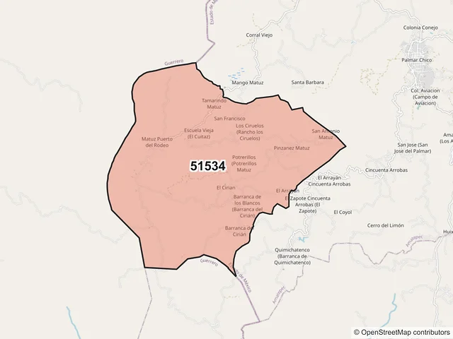 Mapa del código postal 51534, Amatepec, México