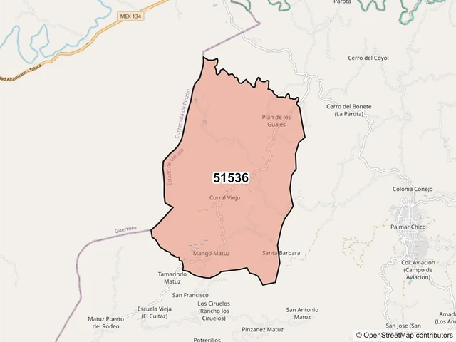 Mapa del código postal 51536, Amatepec, México