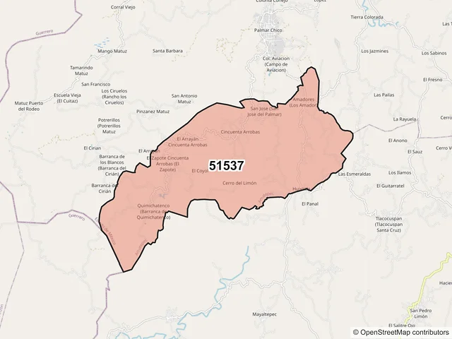 Mapa del código postal 51537, Amatepec, México