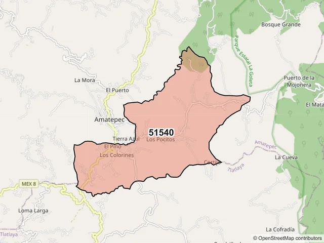 Mapa del código postal 51540, Amatepec, México