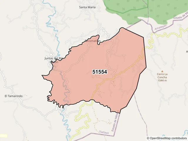 Mapa del código postal 51554, Tlatlaya, México
