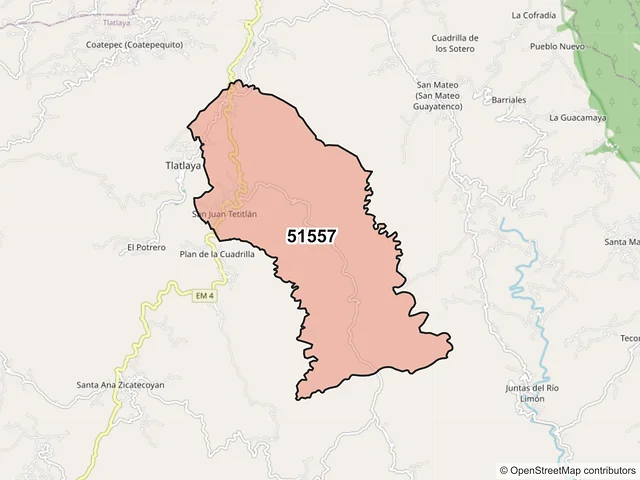 Mapa del código postal 51557, Tlatlaya, México