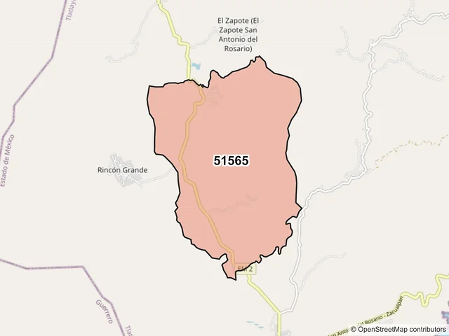 Mapa del código postal 51565, Tlatlaya, México