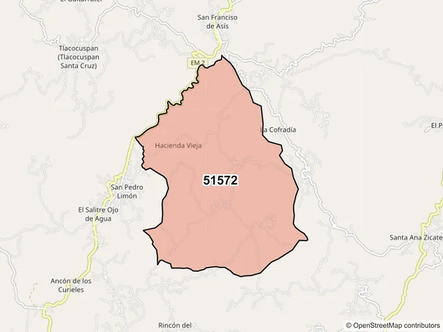 Mapa del código postal 51572, Tlatlaya, México