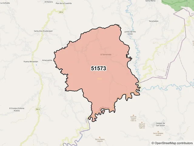 Mapa del código postal 51573, Tlatlaya, México