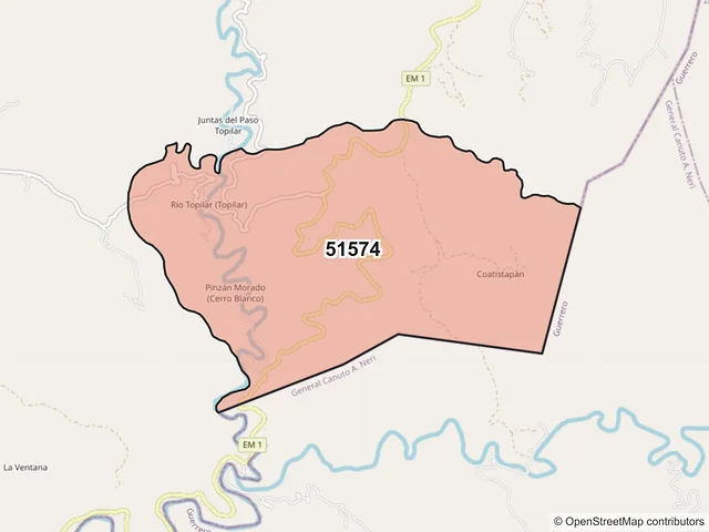 Mapa del código postal 51574, Tlatlaya, México