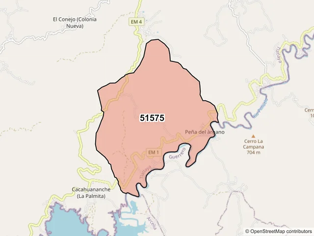 Mapa del código postal 51575, Tlatlaya, México
