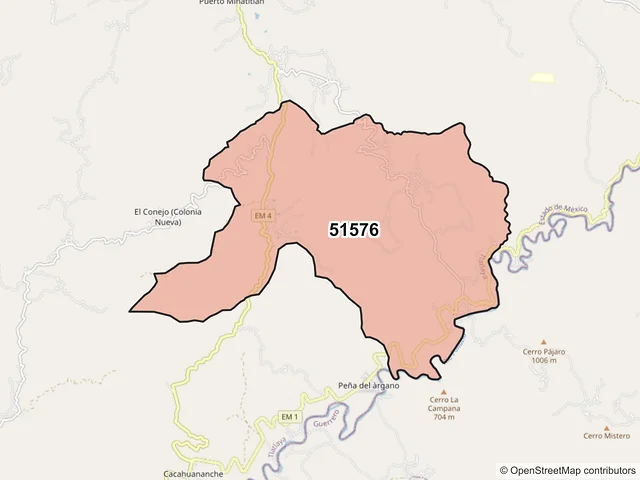 Mapa del código postal 51576, Tlatlaya, México