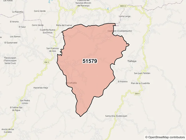 Mapa del código postal 51579, Tlatlaya, México