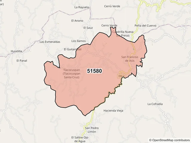 Mapa del código postal 51580, Tlatlaya, México