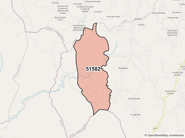 Mapa del código postal 51582, Tlatlaya, México