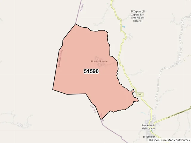 Mapa del código postal 51590, Tlatlaya, México