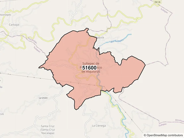 Mapa del código postal 51600, Sultepec, México