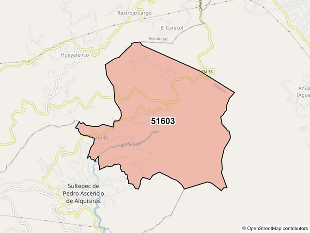 Mapa del código postal 51603, Sultepec, México