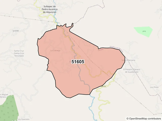 Mapa del código postal 51605, Sultepec, México