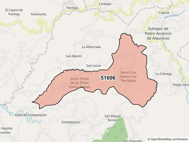 Mapa del código postal 51606, Sultepec, México