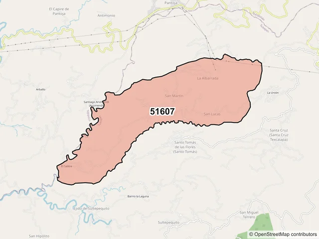 Mapa del código postal 51607, Sultepec, México