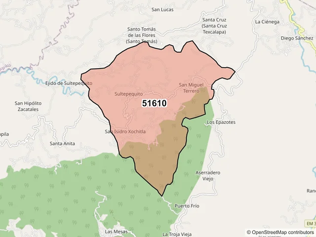 Mapa del código postal 51610, Sultepec, México
