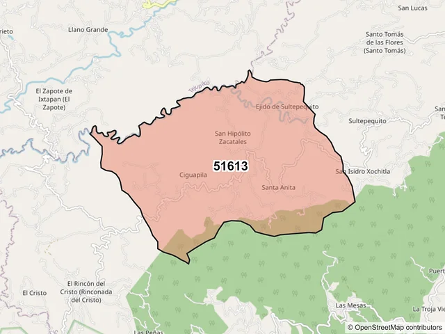 Mapa del código postal 51613, Sultepec, México