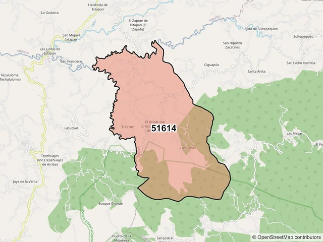 Mapa del código postal 51614, Sultepec, México