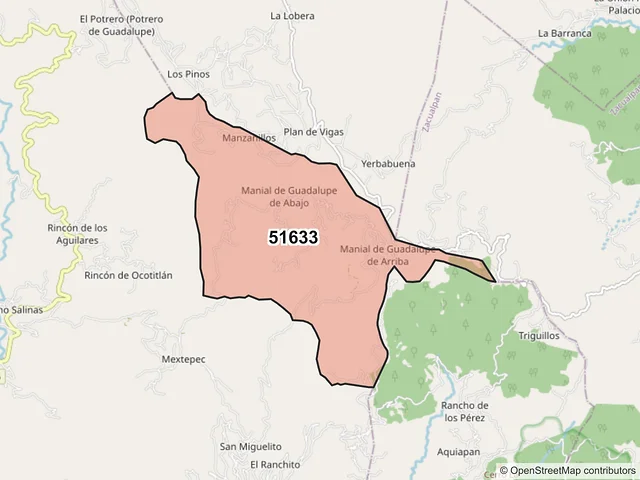 Mapa del código postal 51633, Sultepec, México