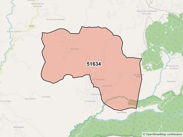 Mapa del código postal 51634, Sultepec, México