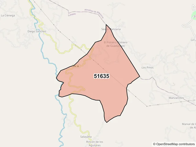 Mapa del código postal 51635, Sultepec, México