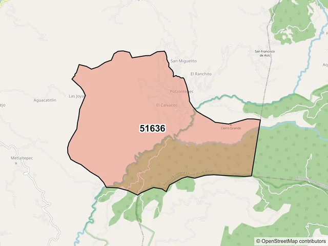 Mapa del código postal 51636, Sultepec, México
