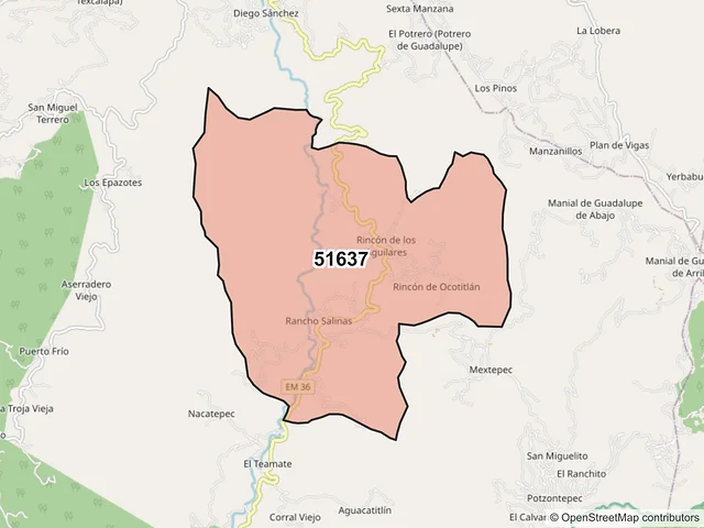Mapa del código postal 51637, Sultepec, México