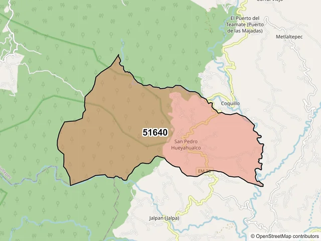 Mapa del código postal 51640, Sultepec, México