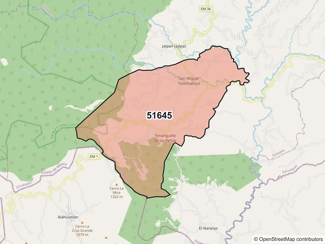 Mapa del código postal 51645, Sultepec, México