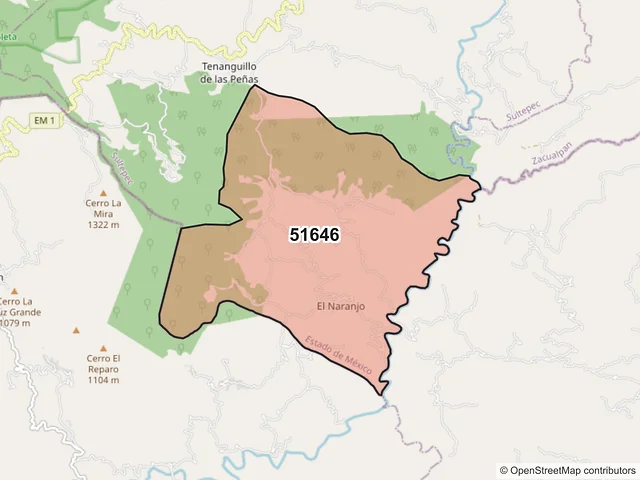 Mapa del código postal 51646, Sultepec, México