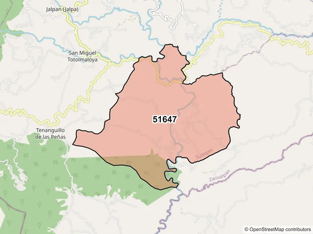Mapa del código postal 51647, Sultepec, México