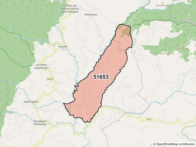 Mapa del código postal 51653, Sultepec, México