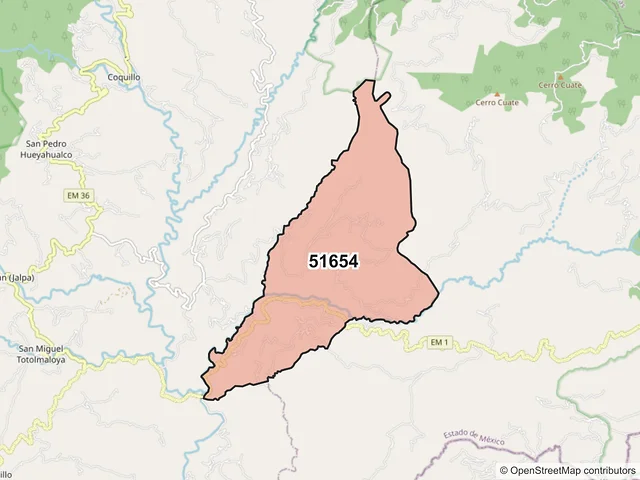 Mapa del código postal 51654, Sultepec, México