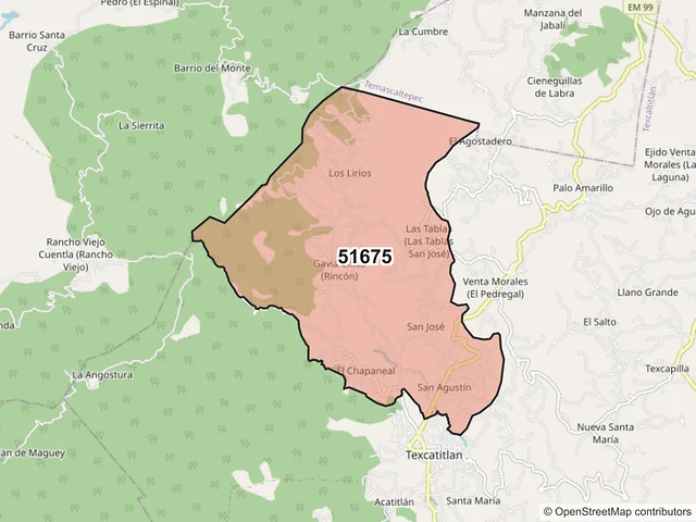 Mapa del código postal 51675, Texcaltitlán, México