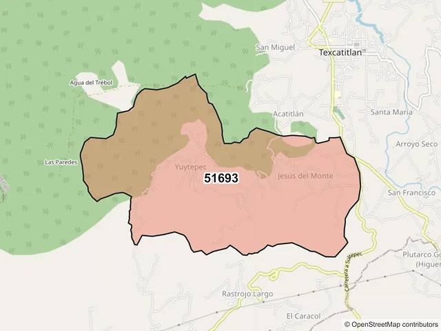Mapa del código postal 51693, Texcaltitlán, México
