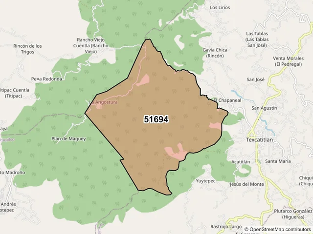 Mapa del código postal 51694, Texcaltitlán, México