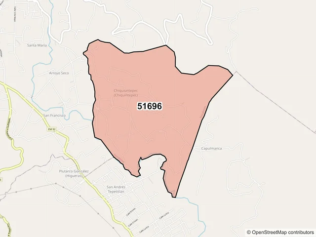 Mapa del código postal 51696, Texcaltitlán, México