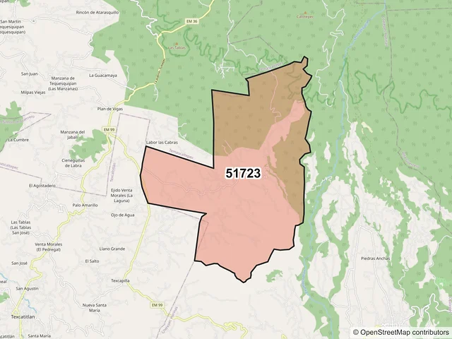 Mapa del código postal 51723, Coatepec Harinas, México