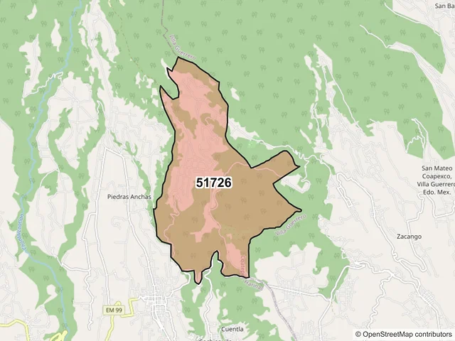 Mapa del código postal 51726, Coatepec Harinas, México