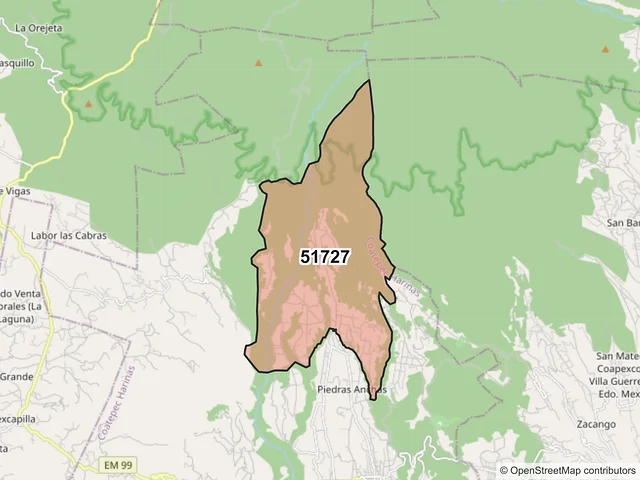 Mapa del código postal 51727, Coatepec Harinas, México