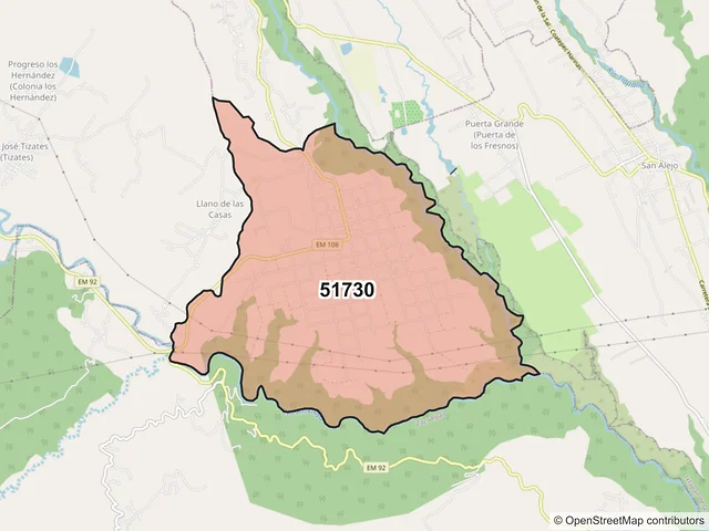 Mapa del código postal 51730, Coatepec Harinas, México
