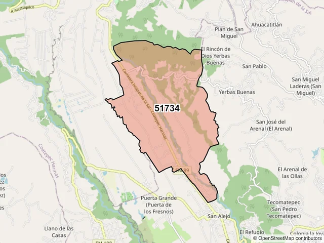 Mapa del código postal 51734, Coatepec Harinas, México